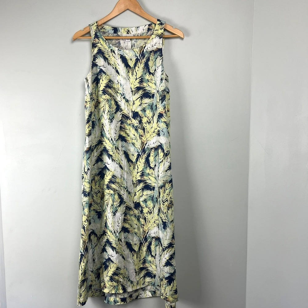J.Jill Pure Jill Linen Sleeveless Midi Dress XS Blue Floral Pockets Resortwear